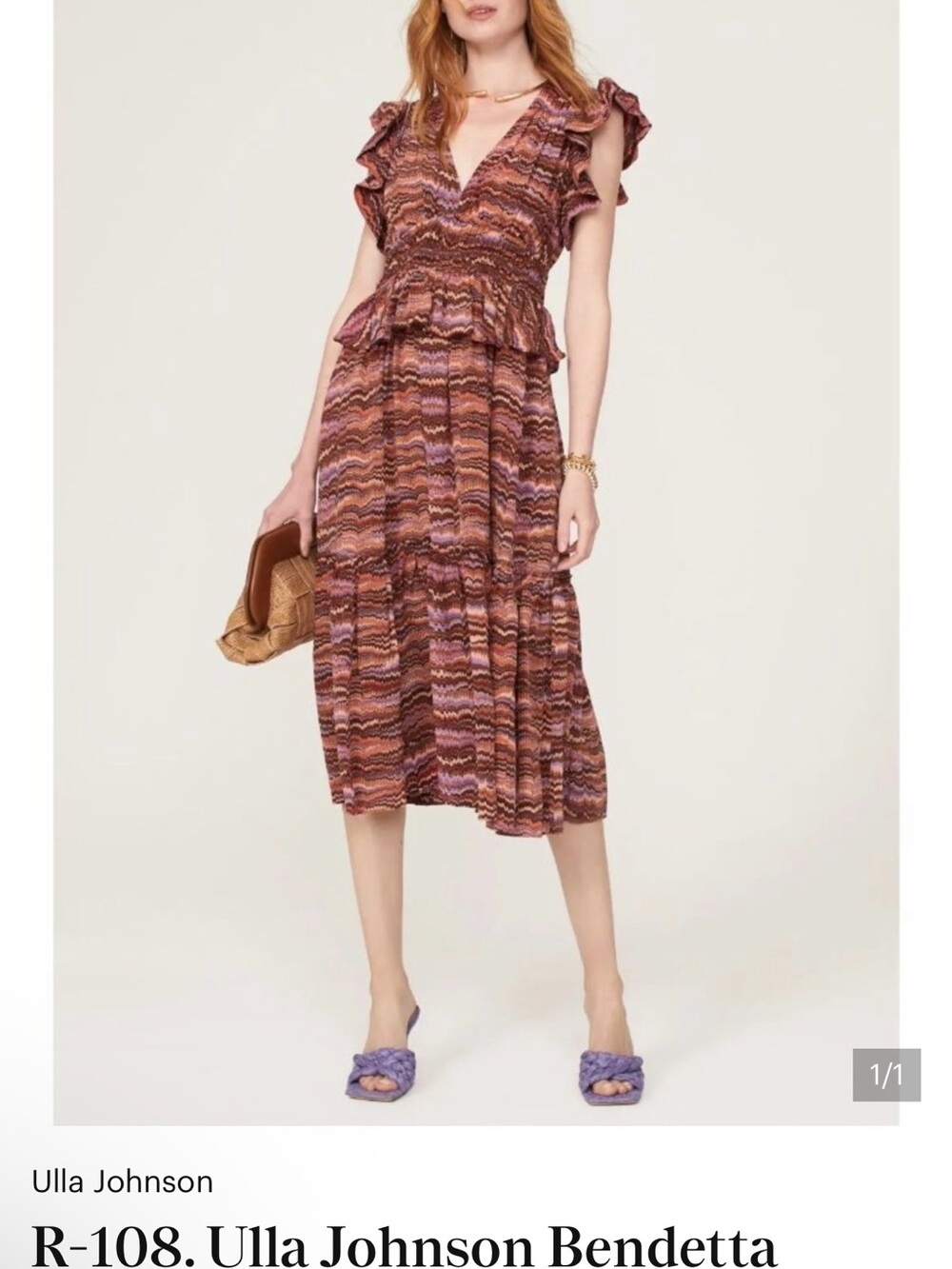 Ulla Johnson Pink and Brown Bendetta Ruffle Midi Dress